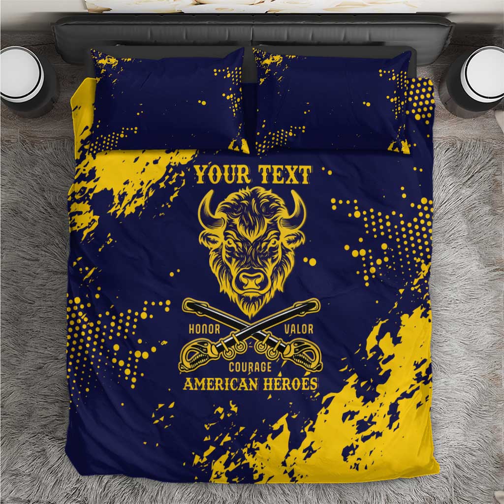 Personalized Bison Buffalo Soldiers Bedding Set American Heroes - Blue Grunge Style - Wonder Print Shop