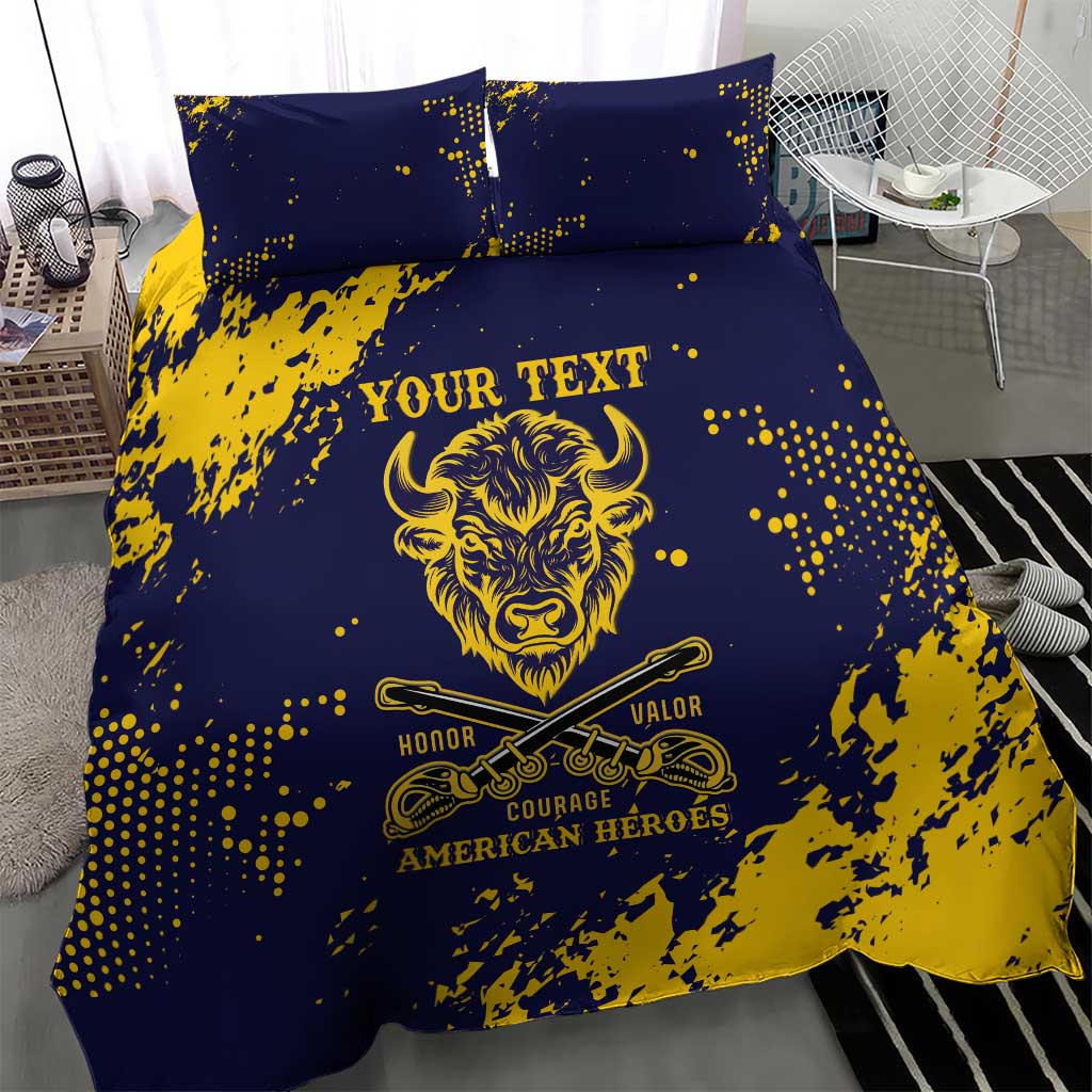 Personalized Bison Buffalo Soldiers Bedding Set American Heroes - Blue Grunge Style - Wonder Print Shop