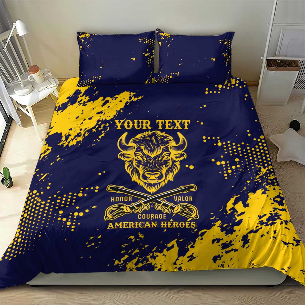 Personalized Bison Buffalo Soldiers Bedding Set American Heroes - Blue Grunge Style - Wonder Print Shop