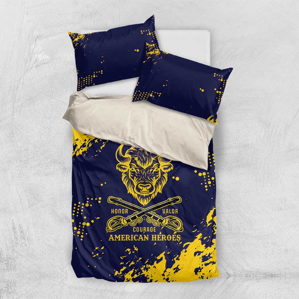 Personalized Bison Buffalo Soldiers Bedding Set American Heroes - Blue Grunge Style - Wonder Print Shop