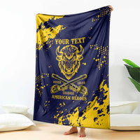 Personalized Bison Buffalo Soldiers Blanket American Heroes - Blue Grunge Style - Wonder Print Shop