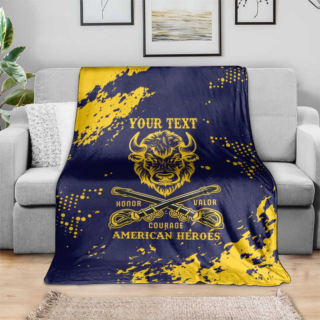 Personalized Bison Buffalo Soldiers Blanket American Heroes - Blue Grunge Style - Wonder Print Shop