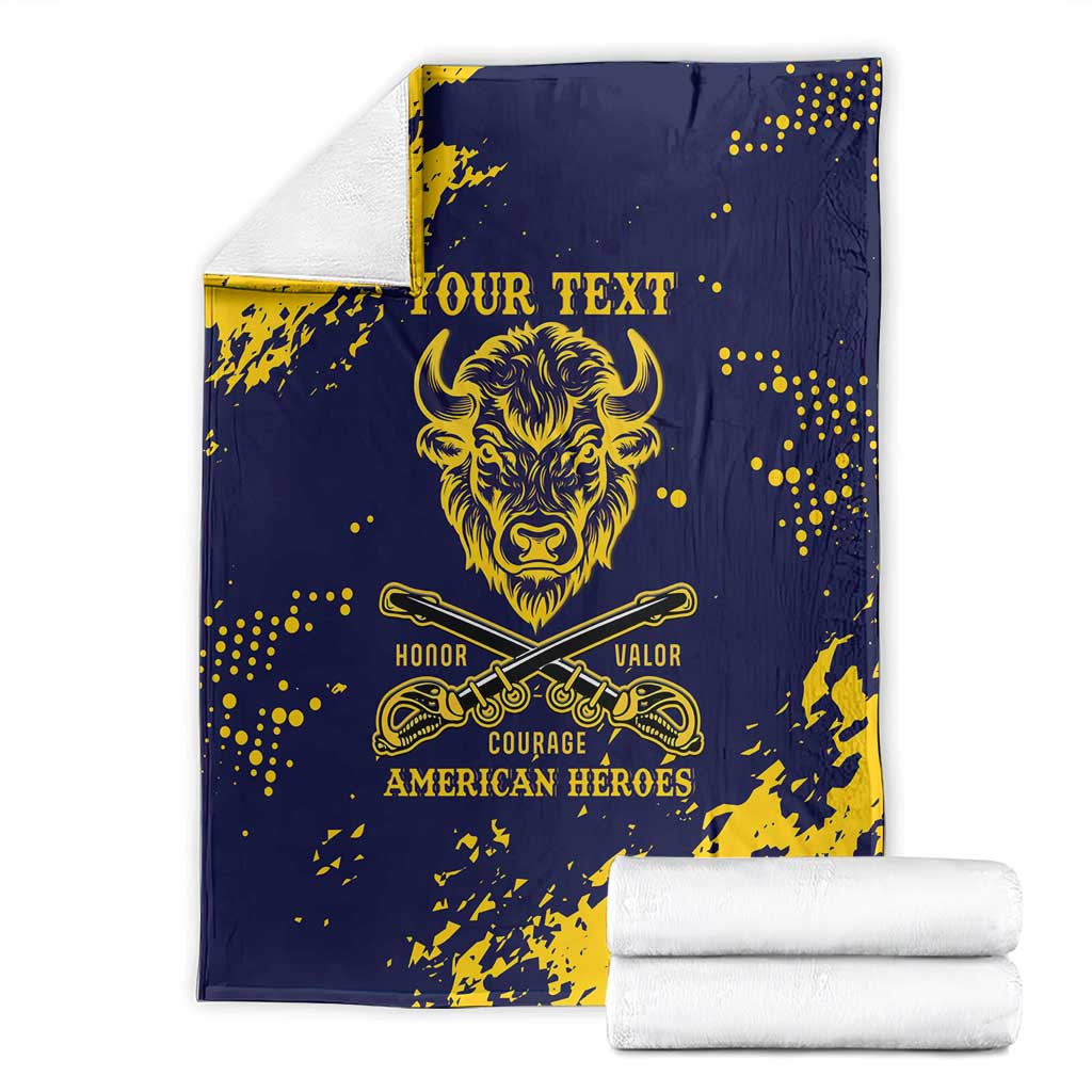 Personalized Bison Buffalo Soldiers Blanket American Heroes - Blue Grunge Style - Wonder Print Shop
