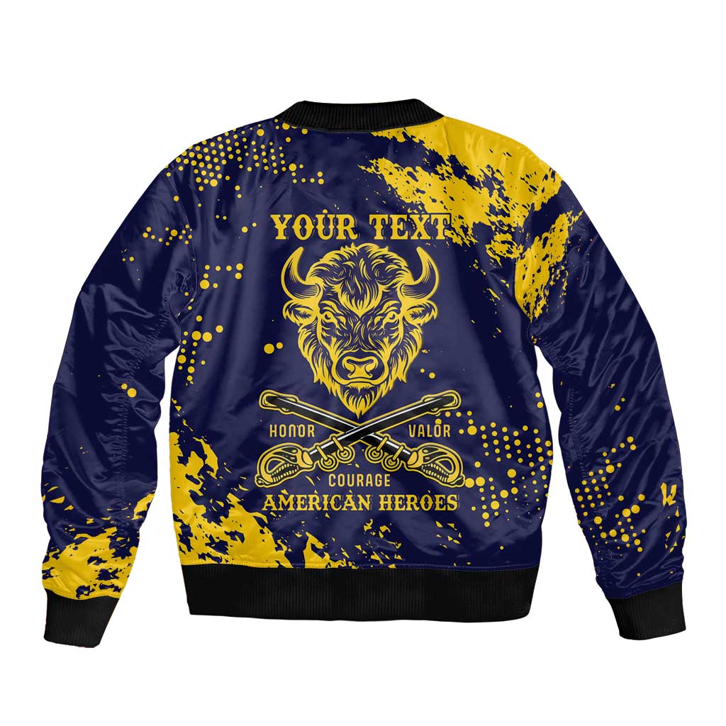 Personalized Bison Buffalo Soldiers Bomber Jacket American Heroes - Blue Grunge Style - Wonder Print Shop