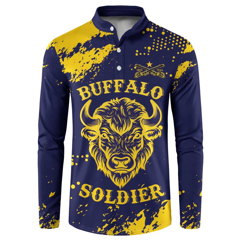 Personalized Bison Buffalo Soldiers Button Sweatshirt American Heroes - Blue Grunge Style - Wonder Print Shop