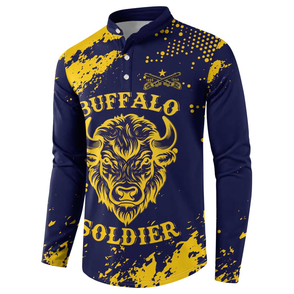 Personalized Bison Buffalo Soldiers Button Sweatshirt American Heroes - Blue Grunge Style - Wonder Print Shop