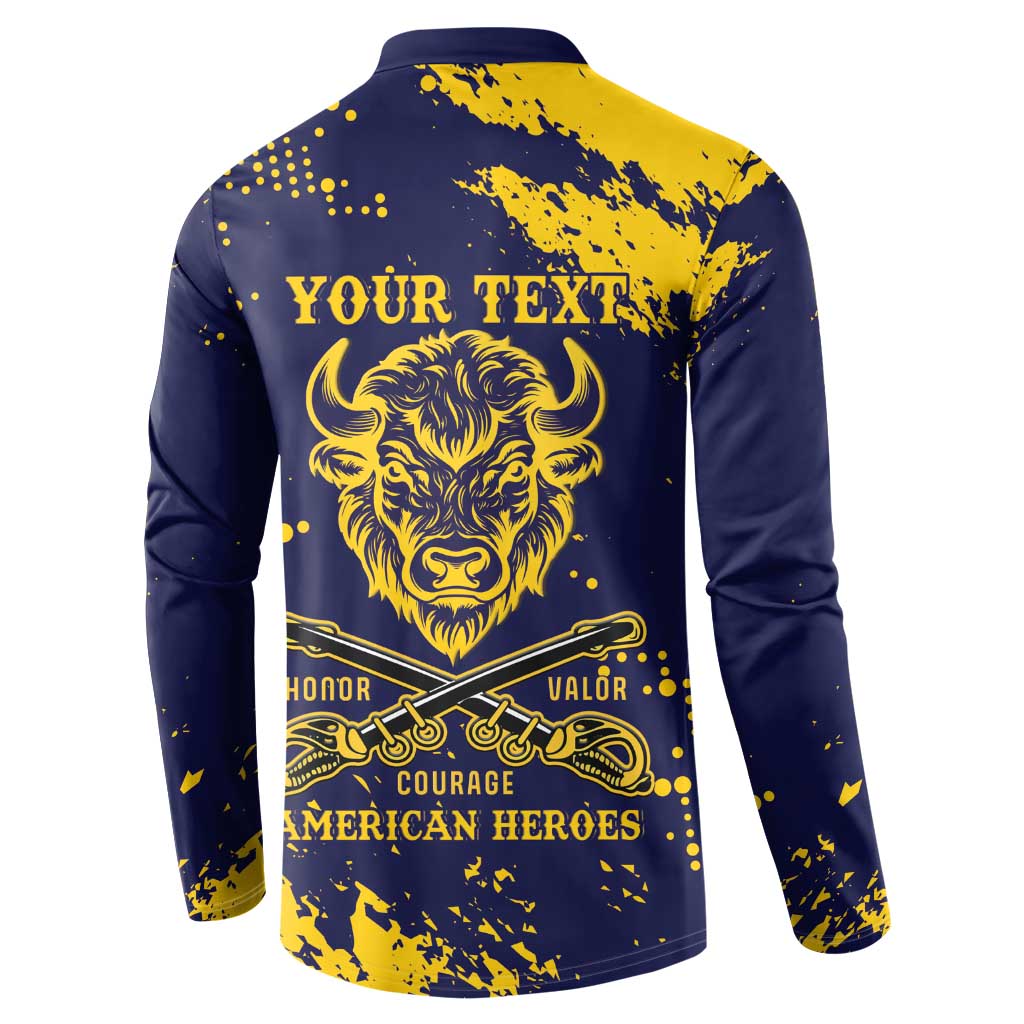 Personalized Bison Buffalo Soldiers Button Sweatshirt American Heroes - Blue Grunge Style - Wonder Print Shop