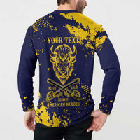 Personalized Bison Buffalo Soldiers Button Sweatshirt American Heroes - Blue Grunge Style - Wonder Print Shop