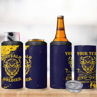 Personalized Bison Buffalo Soldiers 4 in 1 Can Cooler Tumbler American Heroes - Blue Grunge Style - Wonder Print Shop