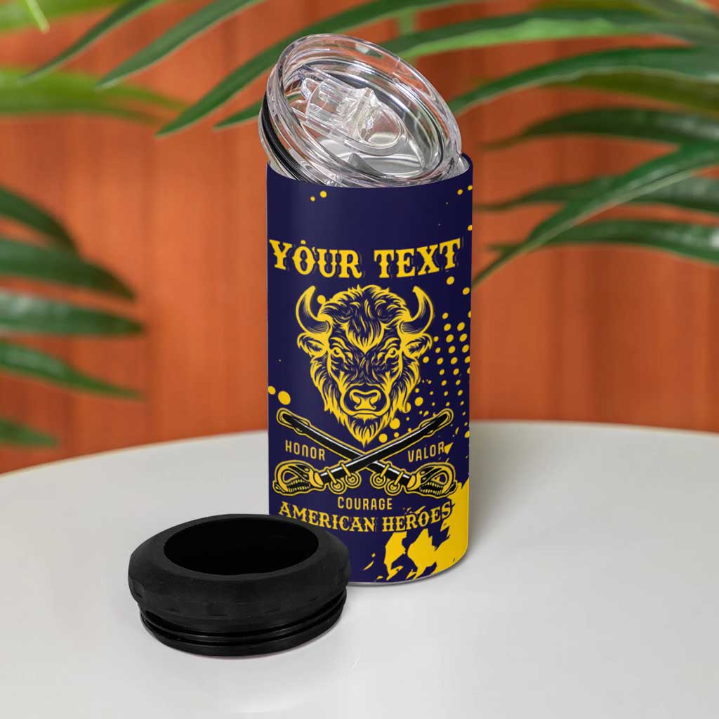 Personalized Bison Buffalo Soldiers 4 in 1 Can Cooler Tumbler American Heroes - Blue Grunge Style - Wonder Print Shop