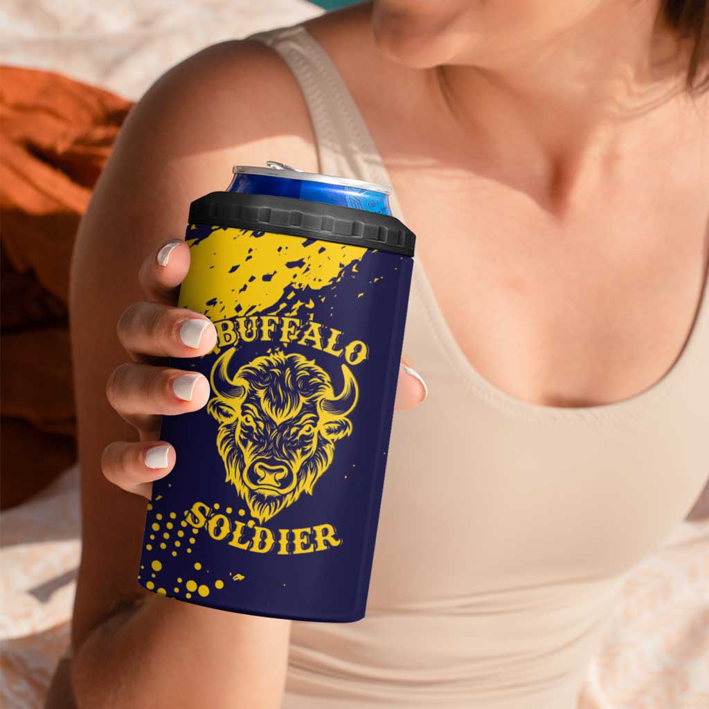 Personalized Bison Buffalo Soldiers 4 in 1 Can Cooler Tumbler American Heroes - Blue Grunge Style - Wonder Print Shop