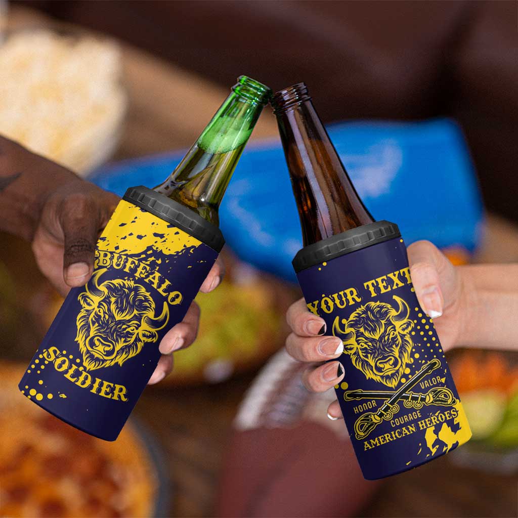 Personalized Bison Buffalo Soldiers 4 in 1 Can Cooler Tumbler American Heroes - Blue Grunge Style - Wonder Print Shop