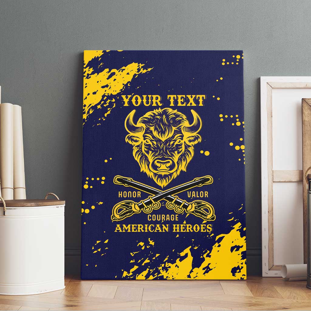 Personalized Bison Buffalo Soldiers Canvas Wall Art American Heroes - Blue Grunge Style - Wonder Print Shop