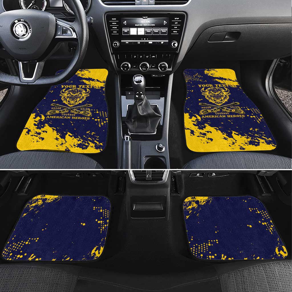 Personalized Bison Buffalo Soldiers Car Mats American Heroes - Blue Grunge Style - Wonder Print Shop