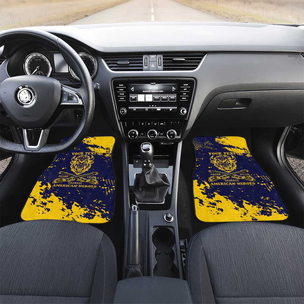 Personalized Bison Buffalo Soldiers Car Mats American Heroes - Blue Grunge Style - Wonder Print Shop
