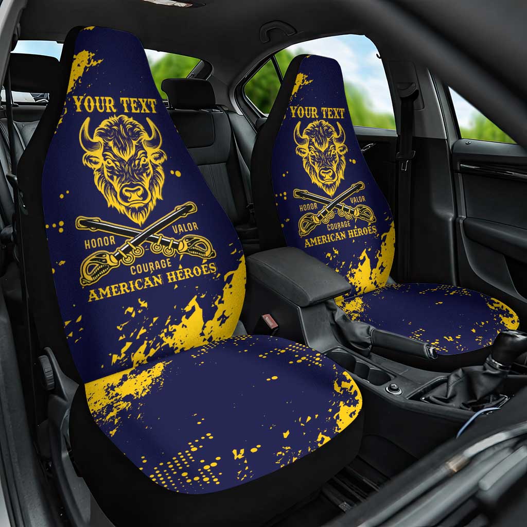 Personalized Bison Buffalo Soldiers Car Seat Cover American Heroes - Blue Grunge Style - Wonder Print Shop