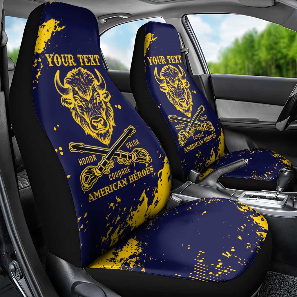 Personalized Bison Buffalo Soldiers Car Seat Cover American Heroes - Blue Grunge Style - Wonder Print Shop
