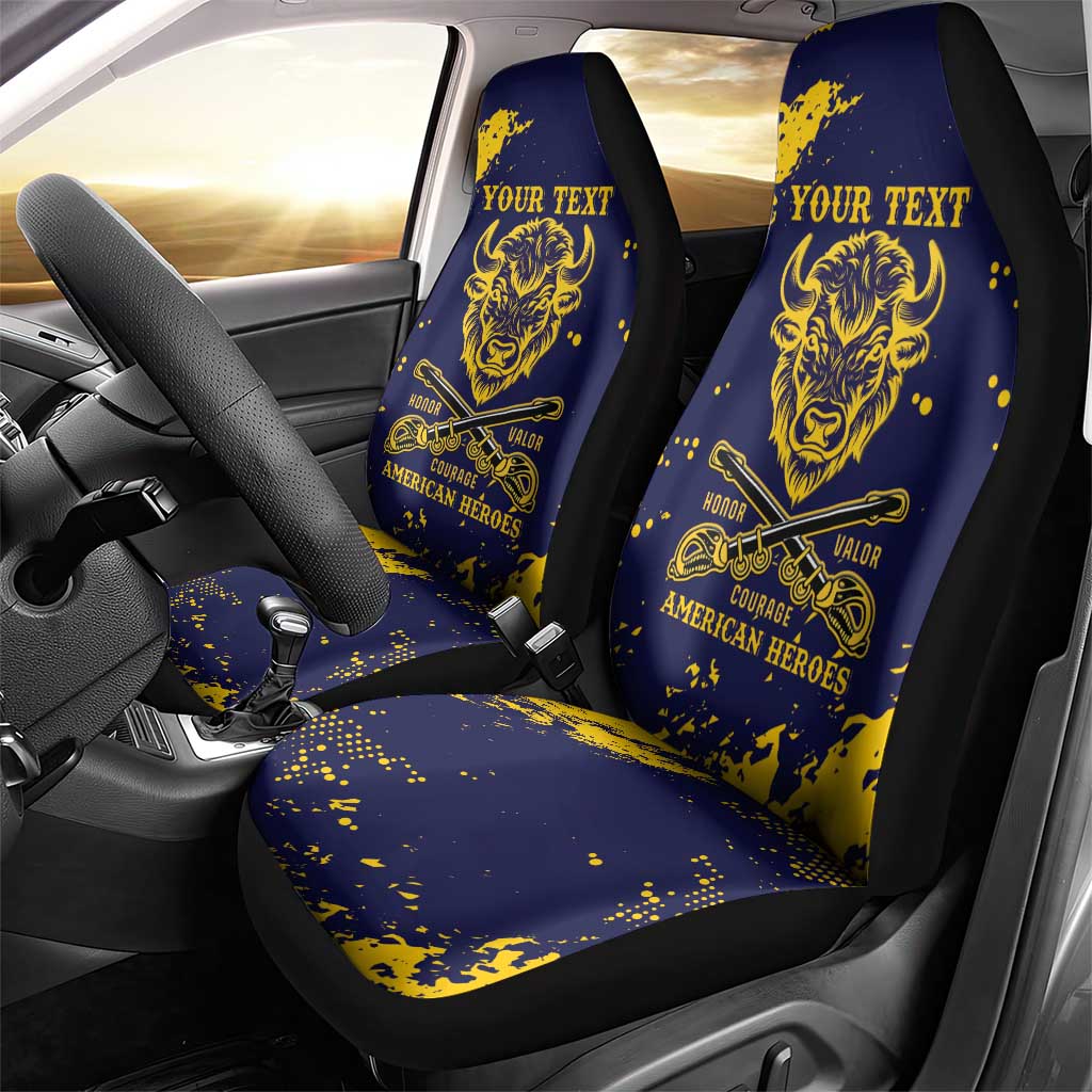 Personalized Bison Buffalo Soldiers Car Seat Cover American Heroes - Blue Grunge Style - Wonder Print Shop