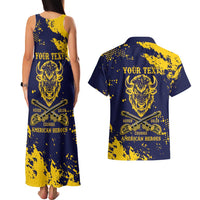 Personalized Bison Buffalo Soldiers Couples Matching Tank Maxi Dress and Hawaiian Shirt American Heroes - Blue Grunge Style - Wonder Print Shop
