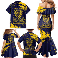 Personalized Bison Buffalo Soldiers Family Matching Mermaid Dress and Hawaiian Shirt American Heroes - Blue Grunge Style - Wonder Print Shop