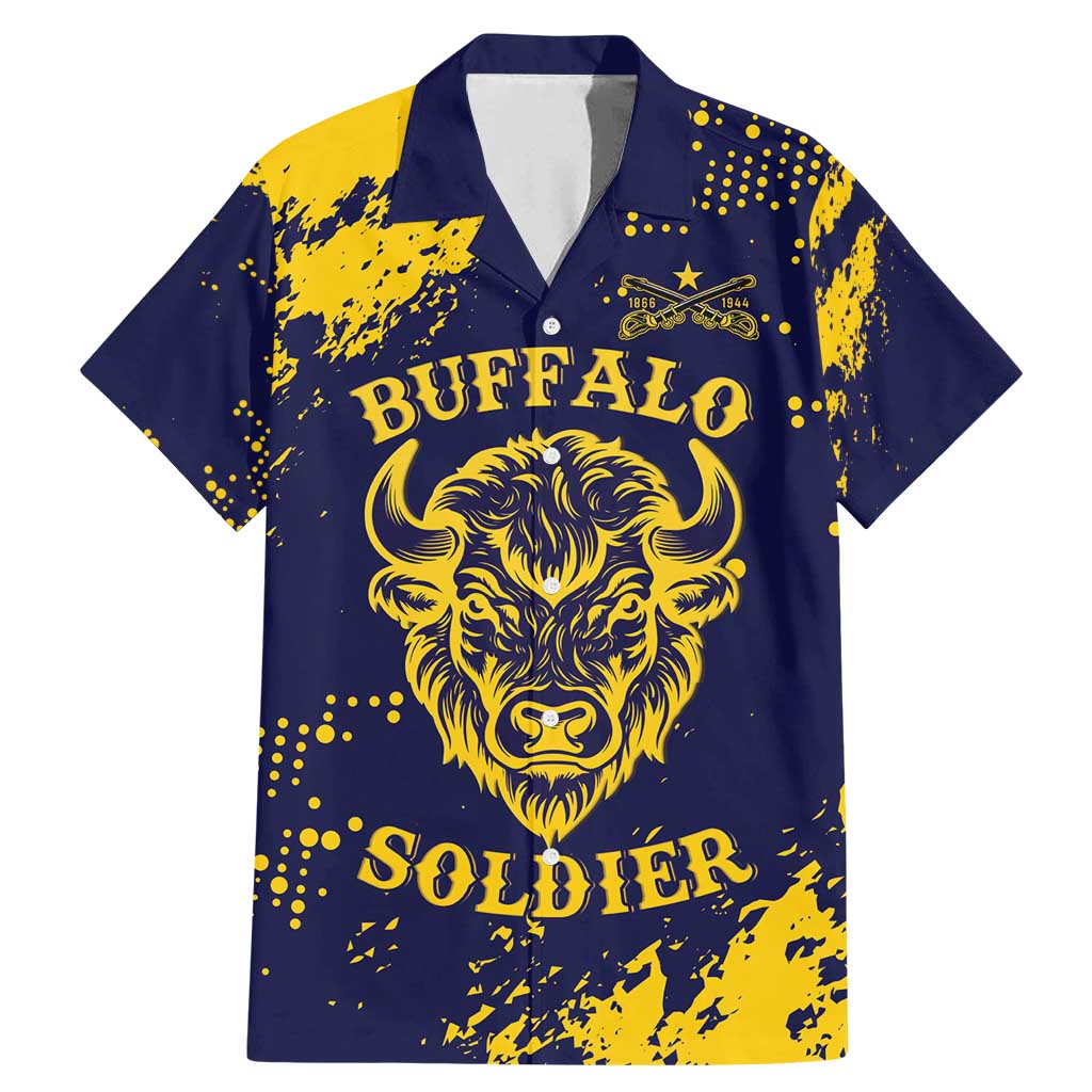 Personalized Bison Buffalo Soldiers Family Matching Mermaid Dress and Hawaiian Shirt American Heroes - Blue Grunge Style - Wonder Print Shop
