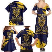 Personalized Bison Buffalo Soldiers Family Matching Summer Maxi Dress and Hawaiian Shirt American Heroes - Blue Grunge Style - Wonder Print Shop