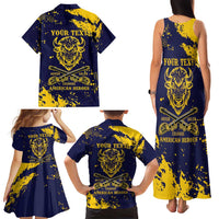 Personalized Bison Buffalo Soldiers Family Matching Tank Maxi Dress and Hawaiian Shirt American Heroes - Blue Grunge Style - Wonder Print Shop