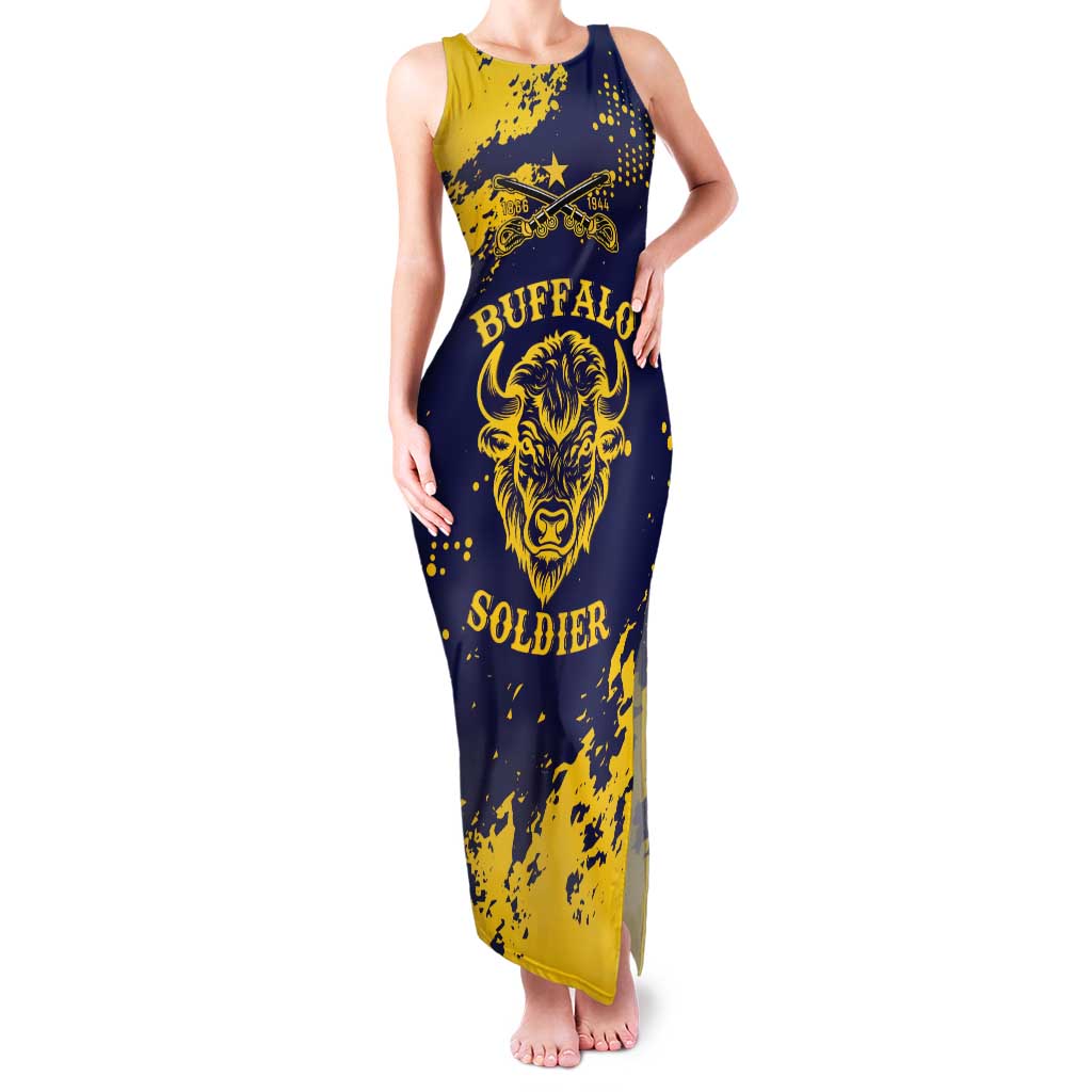 Personalized Bison Buffalo Soldiers Family Matching Tank Maxi Dress and Hawaiian Shirt American Heroes - Blue Grunge Style - Wonder Print Shop