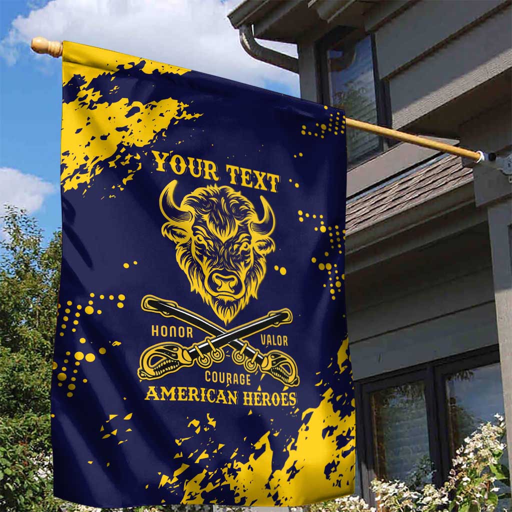 Personalized Bison Buffalo Soldiers Garden Flag American Heroes - Blue Grunge Style - Wonder Print Shop