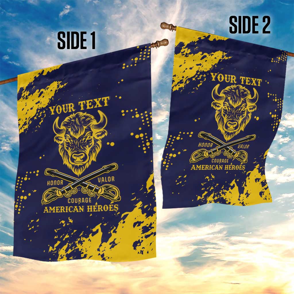 Personalized Bison Buffalo Soldiers Garden Flag American Heroes - Blue Grunge Style - Wonder Print Shop