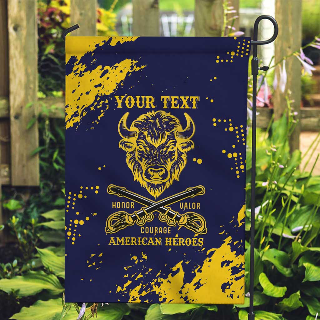 Personalized Bison Buffalo Soldiers Garden Flag American Heroes - Blue Grunge Style - Wonder Print Shop