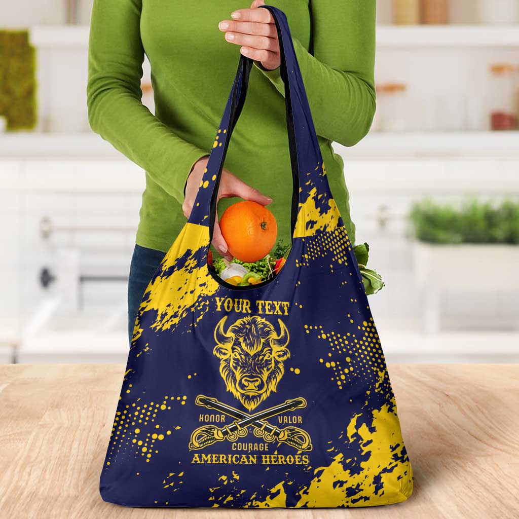 Personalized Bison Buffalo Soldiers Grocery Bag American Heroes - Blue Grunge Style - Wonder Print Shop