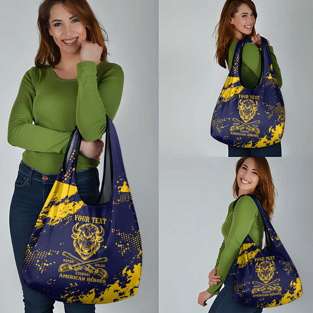 Personalized Bison Buffalo Soldiers Grocery Bag American Heroes - Blue Grunge Style - Wonder Print Shop
