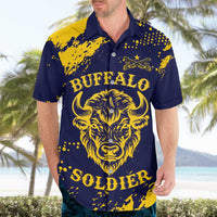 Personalized Bison Buffalo Soldiers Hawaiian Shirt American Heroes - Blue Grunge Style - Wonder Print Shop
