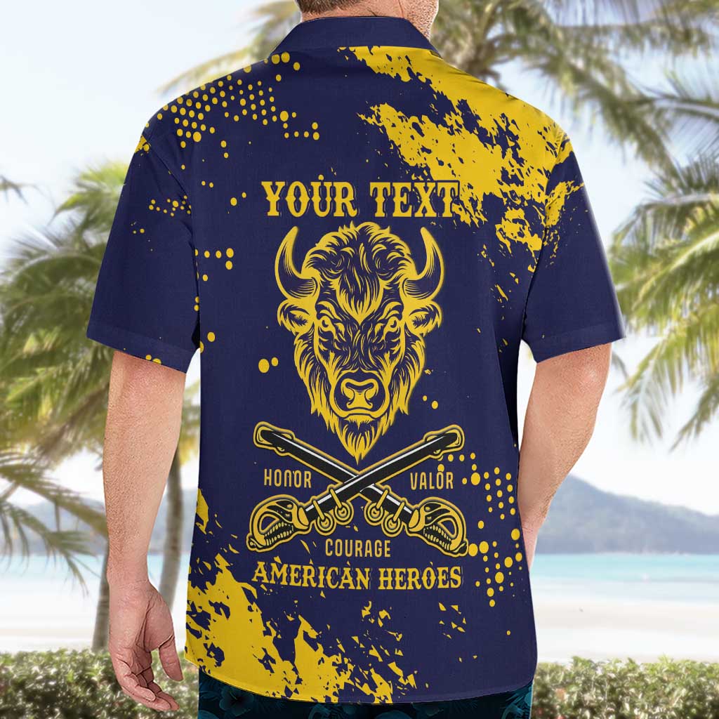 Personalized Bison Buffalo Soldiers Hawaiian Shirt American Heroes - Blue Grunge Style - Wonder Print Shop