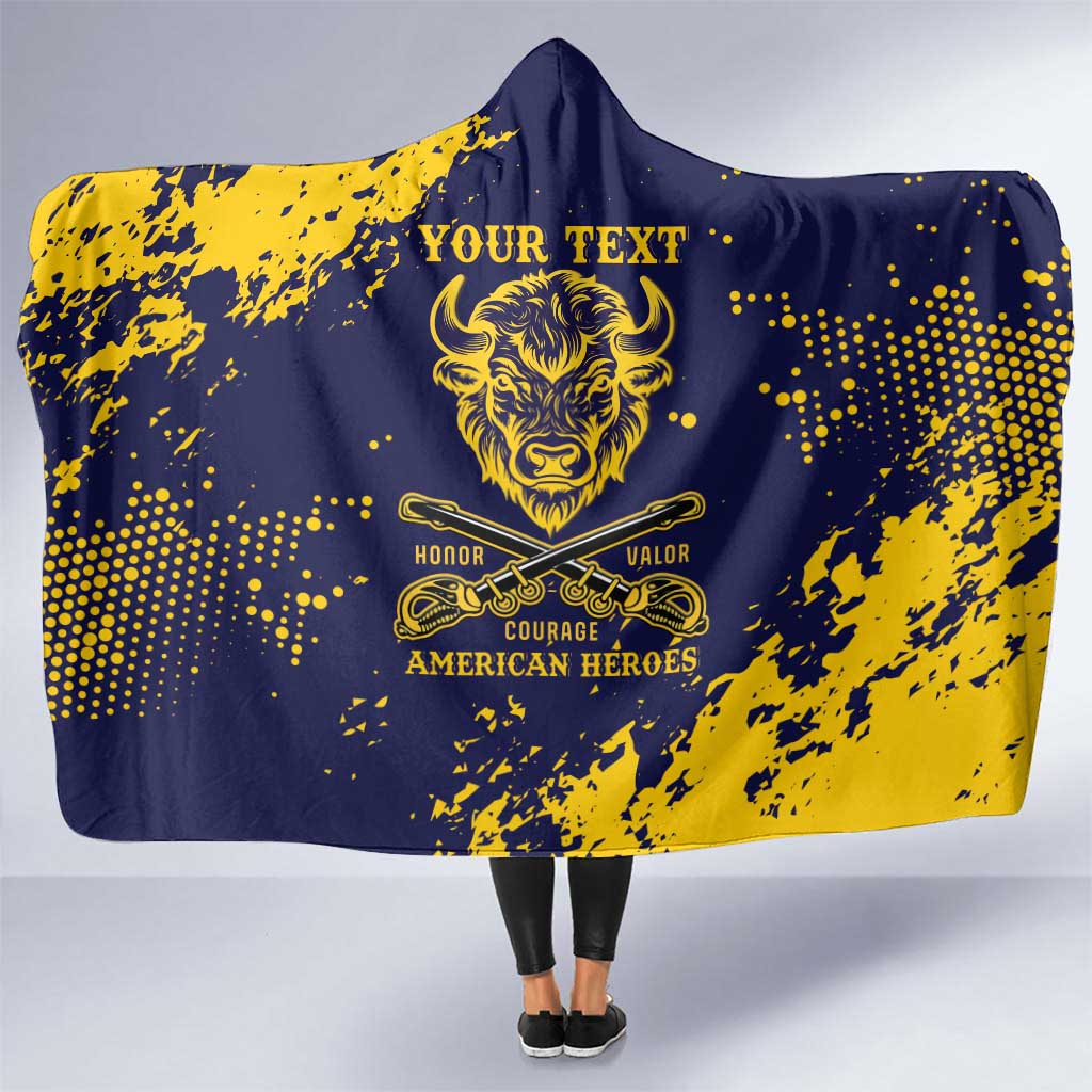 Personalized Bison Buffalo Soldiers Hooded Blanket American Heroes - Blue Grunge Style - Wonder Print Shop