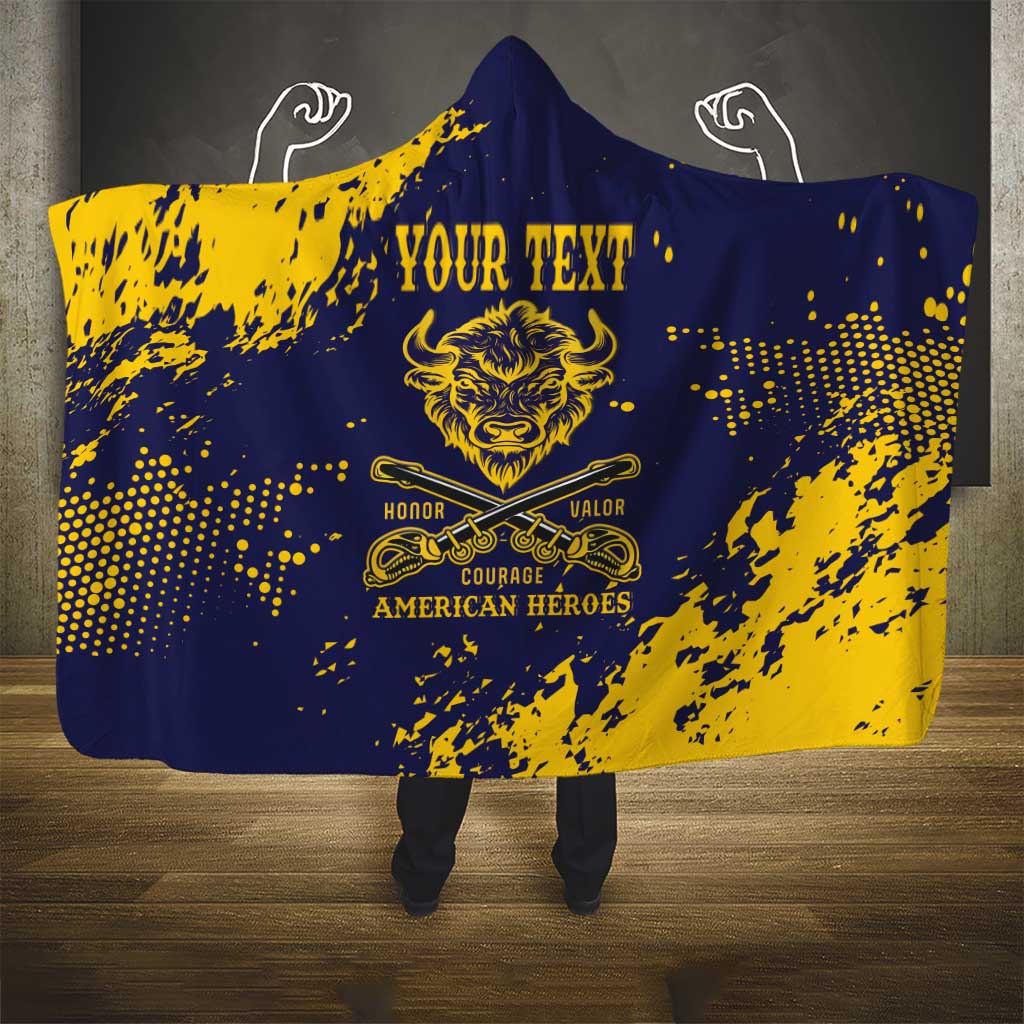 Personalized Bison Buffalo Soldiers Hooded Blanket American Heroes - Blue Grunge Style - Wonder Print Shop