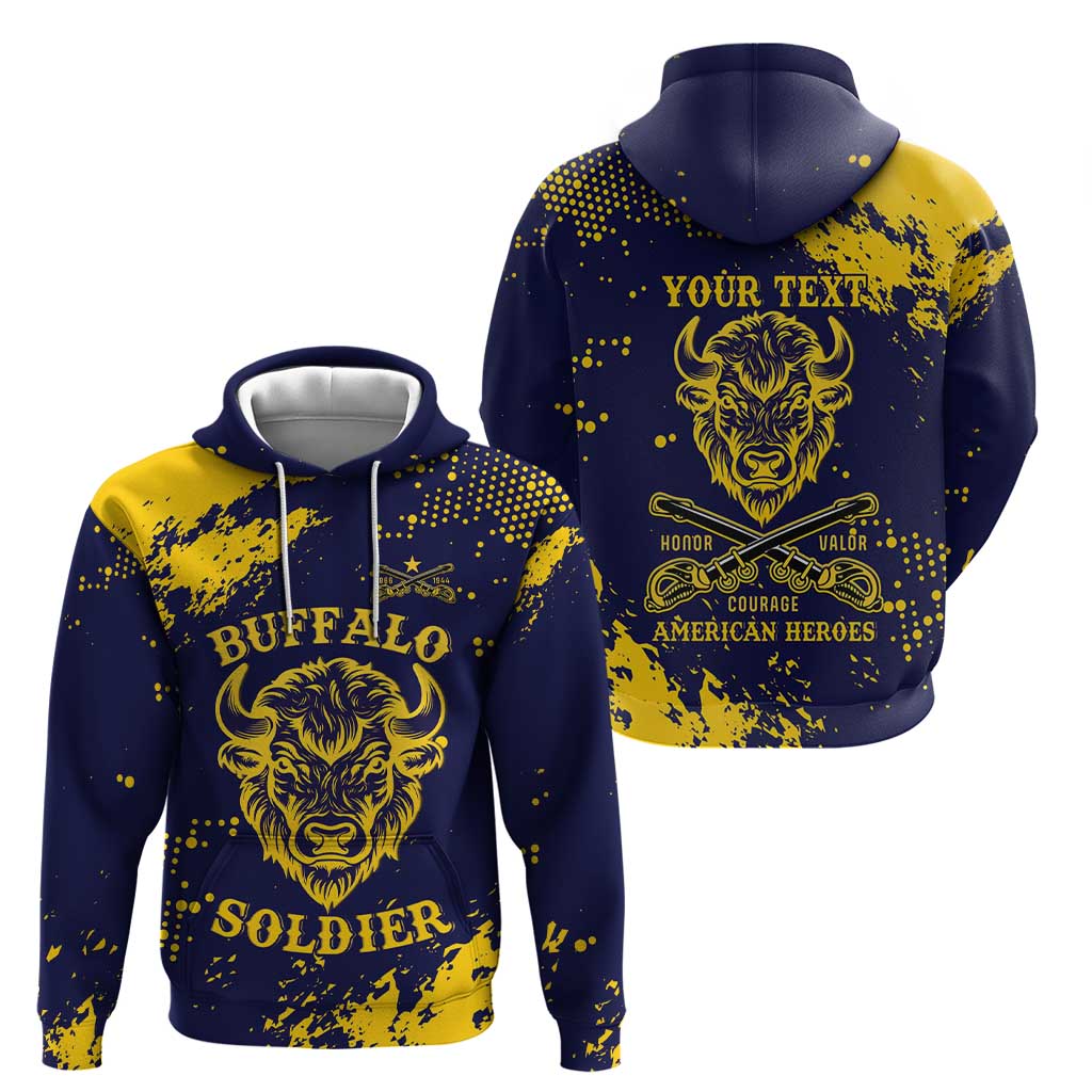 Personalized Bison Buffalo Soldiers Hoodie American Heroes - Blue Grunge Style - Wonder Print Shop