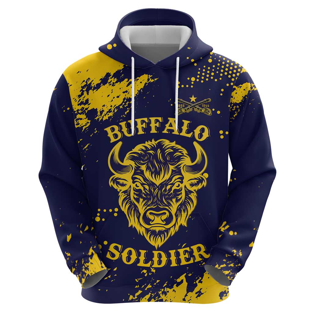 Personalized Bison Buffalo Soldiers Hoodie American Heroes - Blue Grunge Style - Wonder Print Shop