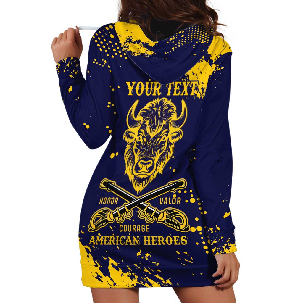 Personalized Bison Buffalo Soldiers Hoodie Dress American Heroes - Blue Grunge Style - Wonder Print Shop