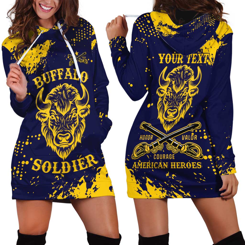 Personalized Bison Buffalo Soldiers Hoodie Dress American Heroes - Blue Grunge Style - Wonder Print Shop