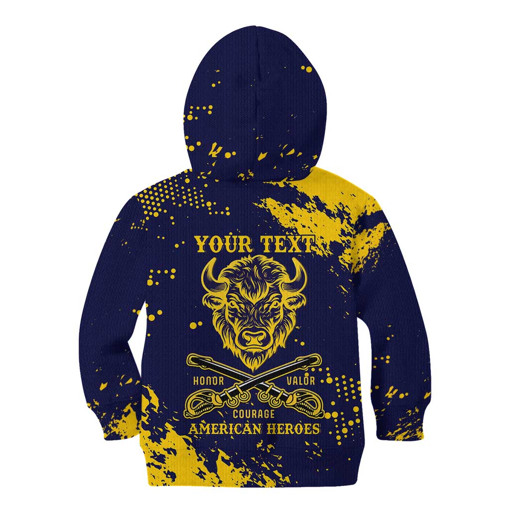 Personalized Bison Buffalo Soldiers Kid Hoodie American Heroes - Blue Grunge Style - Wonder Print Shop