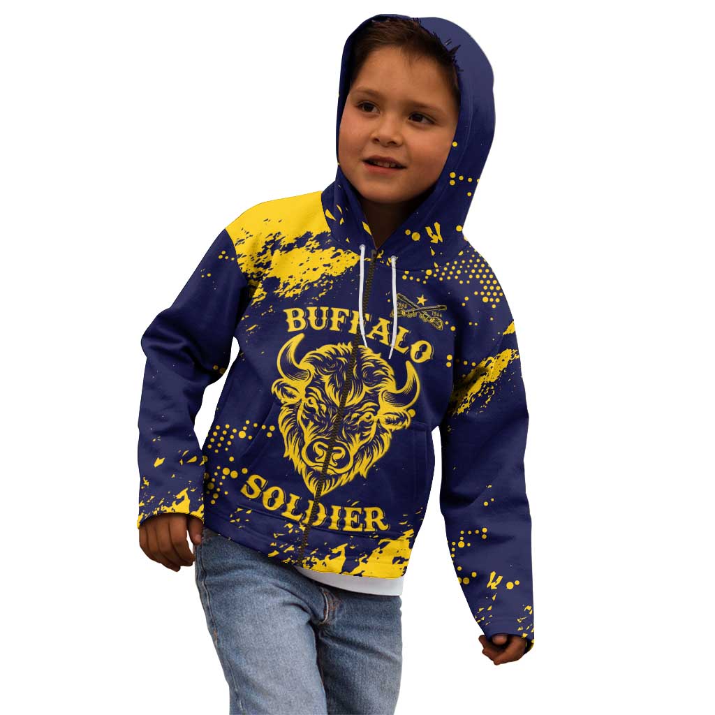 Personalized Bison Buffalo Soldiers Kid Hoodie American Heroes - Blue Grunge Style - Wonder Print Shop