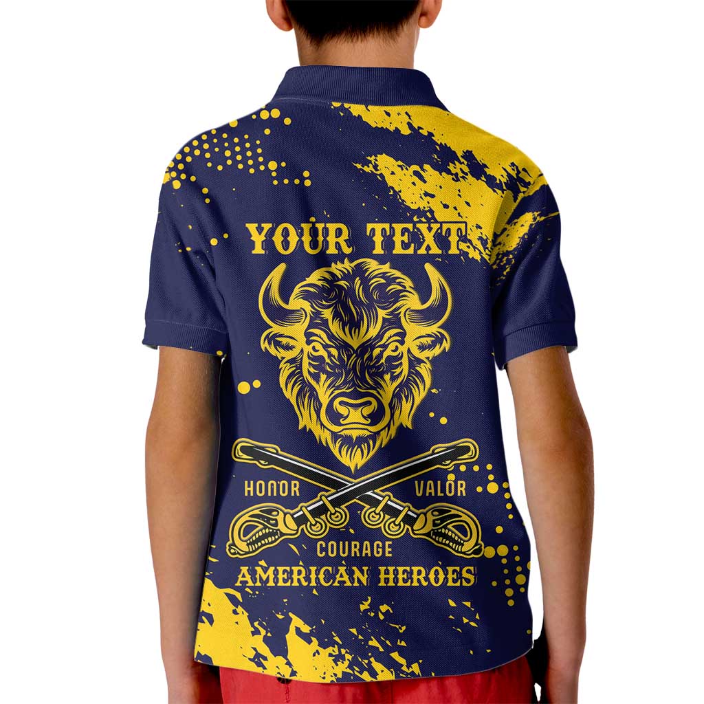Personalized Bison Buffalo Soldiers Kid Polo Shirt American Heroes - Blue Grunge Style - Wonder Print Shop