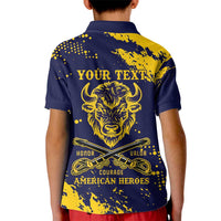 Personalized Bison Buffalo Soldiers Kid Polo Shirt American Heroes - Blue Grunge Style - Wonder Print Shop