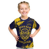 Personalized Bison Buffalo Soldiers Kid T Shirt American Heroes - Blue Grunge Style - Wonder Print Shop
