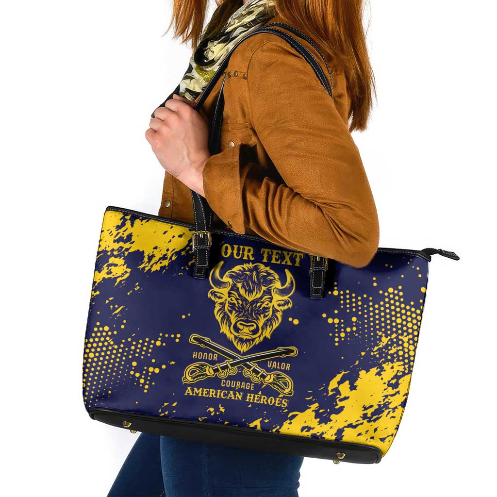 Personalized Bison Buffalo Soldiers Leather Tote Bag American Heroes - Blue Grunge Style - Wonder Print Shop