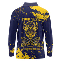 Personalized Bison Buffalo Soldiers Long Sleeve Polo Shirt American Heroes - Blue Grunge Style - Wonder Print Shop