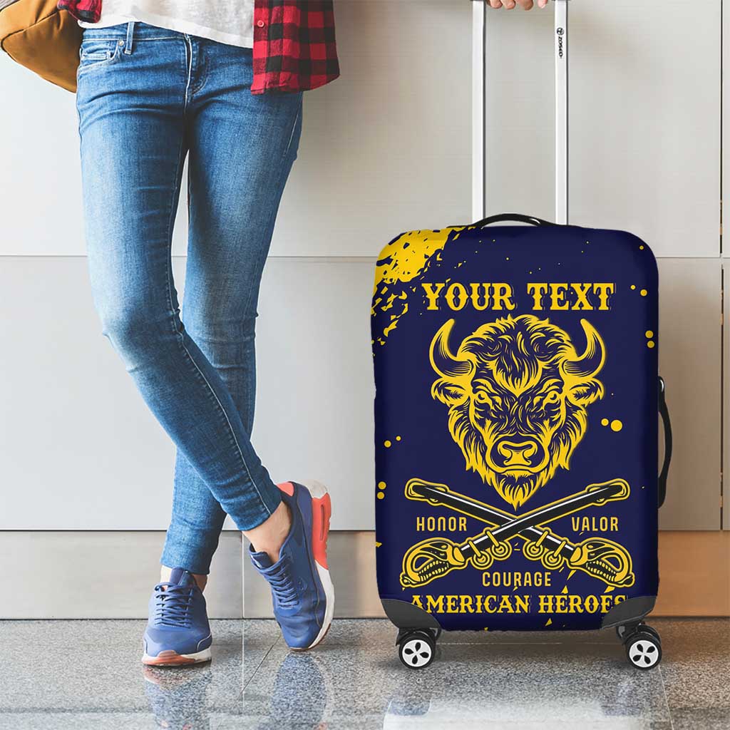 Personalized Bison Buffalo Soldiers Luggage Cover American Heroes - Blue Grunge Style - Wonder Print Shop