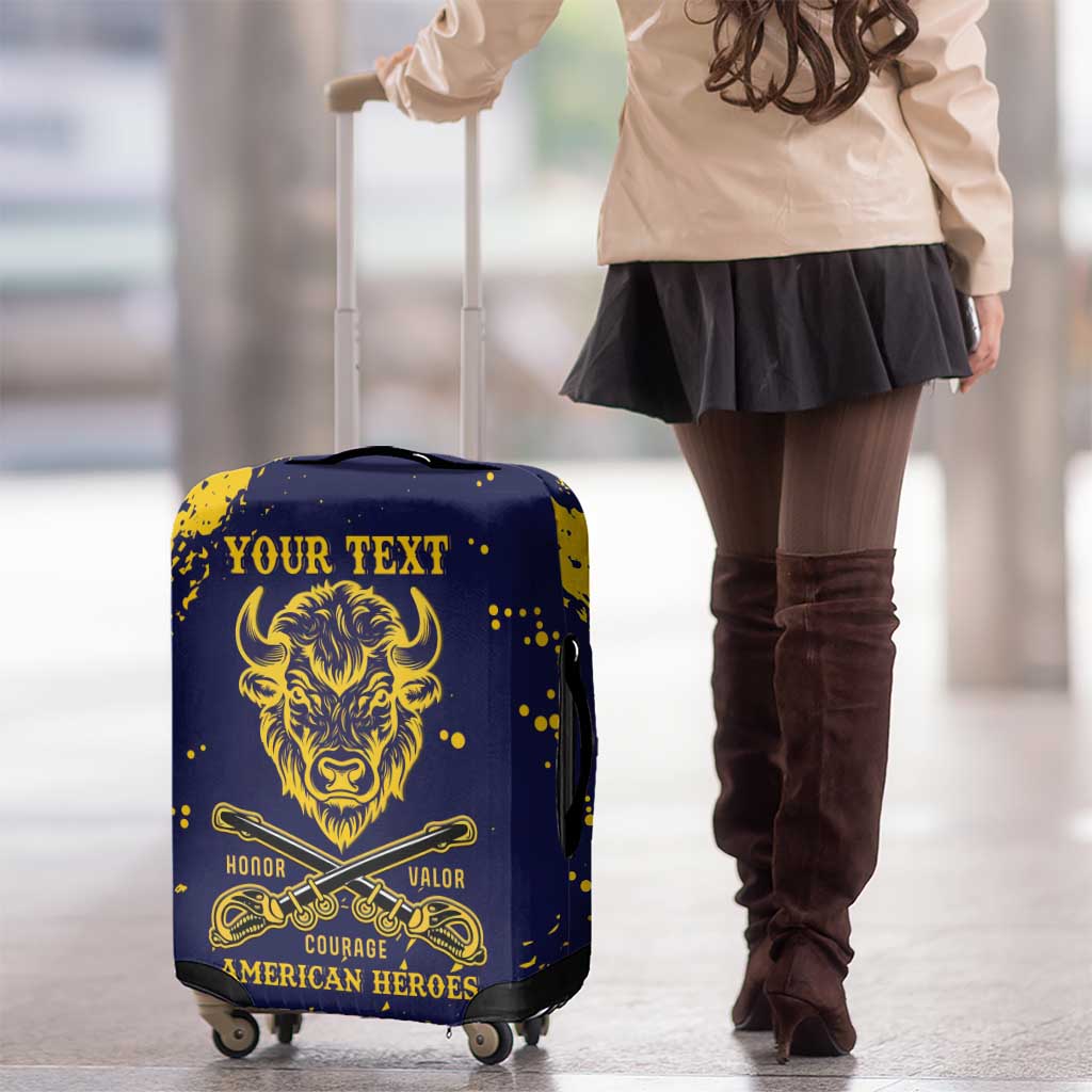 Personalized Bison Buffalo Soldiers Luggage Cover American Heroes - Blue Grunge Style - Wonder Print Shop